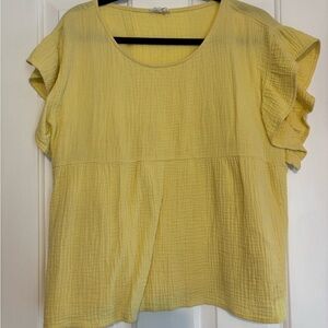 BiBi Yellow Flutter Sleeve Blouse with Ruffled Cap Sleeves